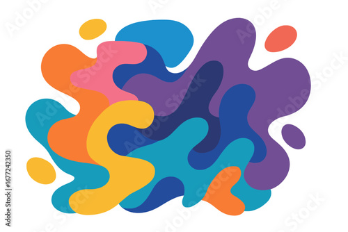 Colorful abstract vector background with fluid, organic shapes. Modern art illustration with vibrant, layered liquid forms. Dynamic papercut style composition for graphic design.