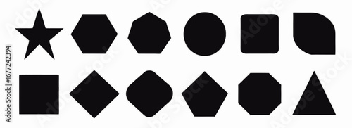 Collection of Basic Geometric Shapes: Star, Pentagon, Hexagon, Circle, Square, and More