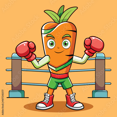 cartoon carrot trains with boxing gloves, showing energy, determination, and strength
