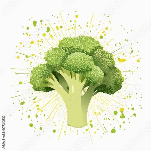 Fresh Green Broccoli with Yellow Sunburst Design