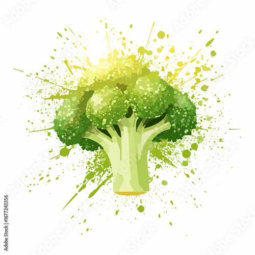 Vibrant Green Broccoli with Yellow Paint Splatter