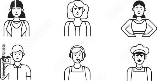 Smiling people  avatars in simple, playful styles.