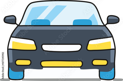 Front view of a conceptual car illustration, a modern automotive design idea for transportation graphics