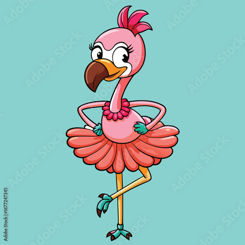 flamingo dances gracefully as a ballerina, wearing a delicate tutu