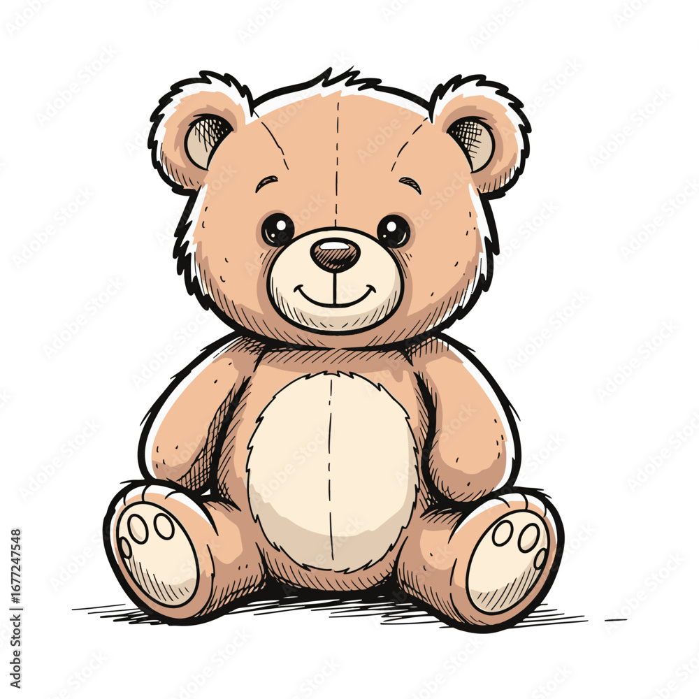 Fototapeta premium An adorable and very cute brown teddy bear soft toy character sitting with a friendly expression, vector illustration