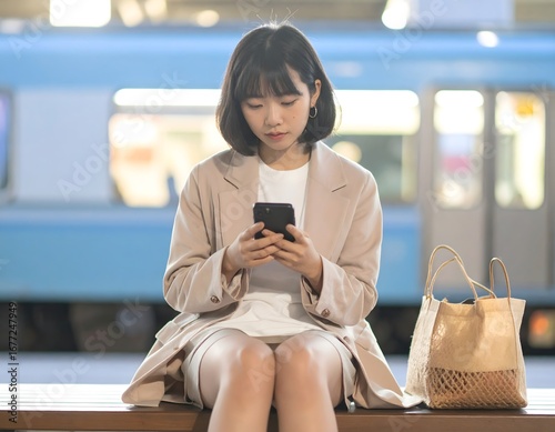 待ち合わせの相手を待つ、駅のベンチにて