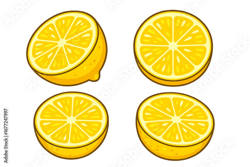 Fresh Lemon Halves with Vibrant Yellow Color and Juicy Texture, Cartoon Vector Illustration for Culinary, Cooking, Beverage, Food, Summer, Citrus Fruit Design Elements