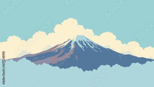 Mount Damavand with volcanic peak visible through clouds, Iran