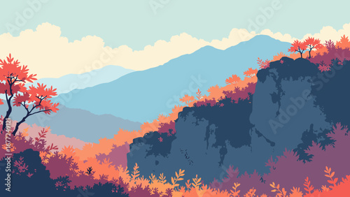 Mount Seoraksan with autumn leaves and rocky cliffs, South Korea