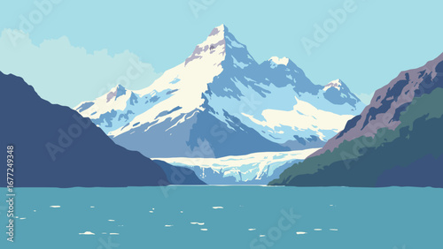 Mount Saint Elias with glaciers meeting the sea, Alaska/Canada