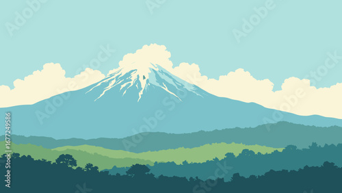 Mount Kenya with jagged peaks above rolling green hills, Kenya
