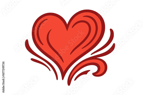 Stylized Red Heart Illustration with Flowing Curves and Lines, Minimalist Love Symbol, Romantic Vector Art for Greeting Cards, Valentine’s Day, and Decorative Design