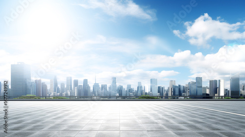 Stunning Modern Cityscape with Towering Skyscrapers and Serene Sky