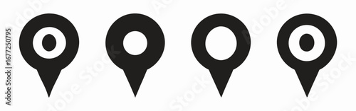 Set of four black map location pin icons