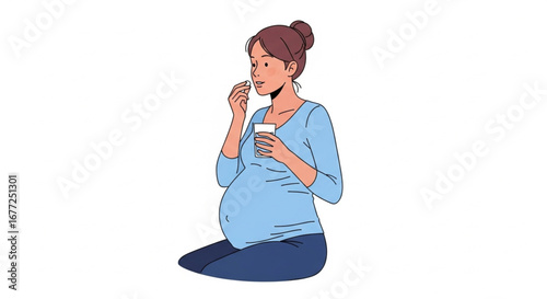 Pregnant woman taking vitamin supplement illustration