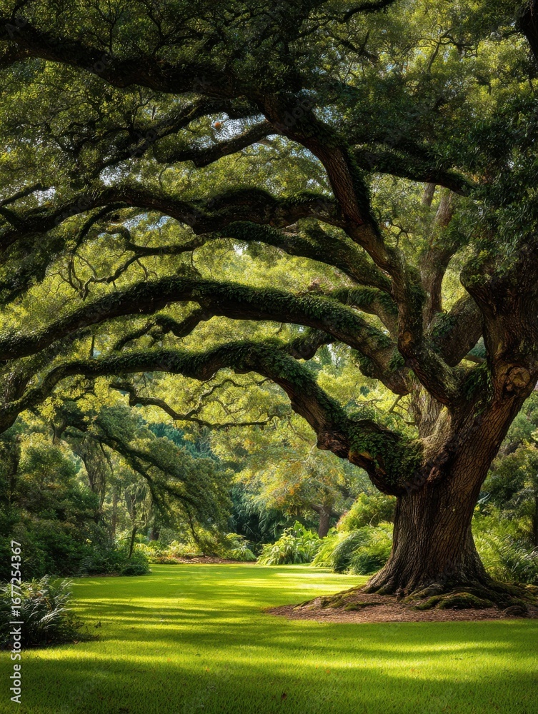 Fototapeta premium majestic live oak tree in a lush green park setting aweinspiring nature photography