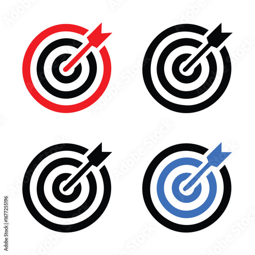 Target Icon Set – Bullseye with Arrows Hitting Center
