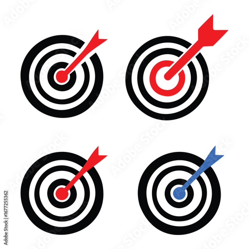 Target Icon Set – Bullseye with Arrows Hitting Center