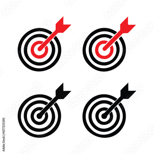 Target Icon Set – Bullseye with Arrows Hitting Center