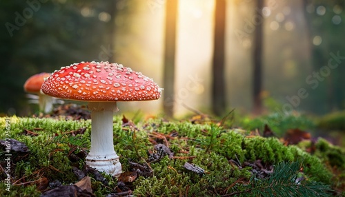 fly agaric mushroom in forest