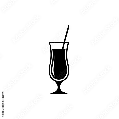 Silhouette of a cocktail glass with a straw for drinks illustration on a transparent background