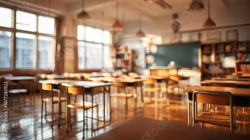 Wallpaper Mural Empty classroom bathed in warm sunlight, ready for learning and inspiration Torontodigital.ca