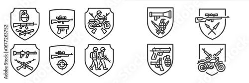 Military icons set with weapons and soldiers
