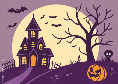 halloween background with castle and pumpkin