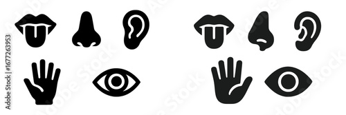 Five Senses Icons: Taste, Smell, Hearing, Touch, Sight