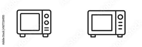 Two microwave ovens line art icons