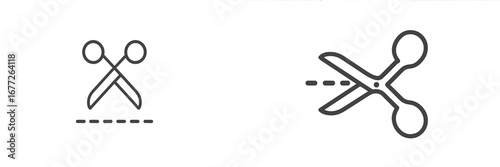 Scissors cutting a dashed line icon