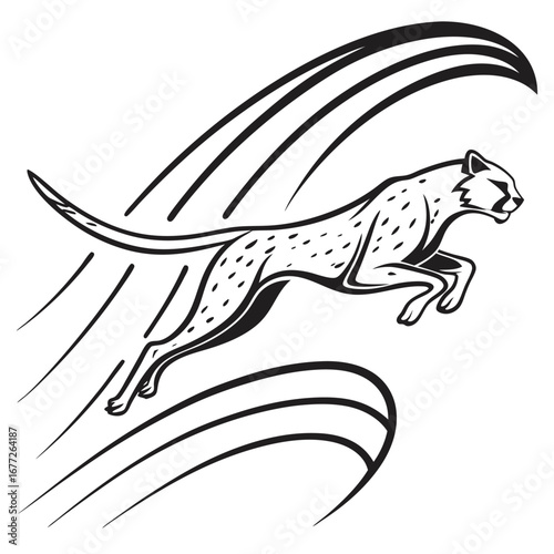 Cheetah running fast with abstract speed lines and curves Keywords: cheetah, running, speed, fast, wild