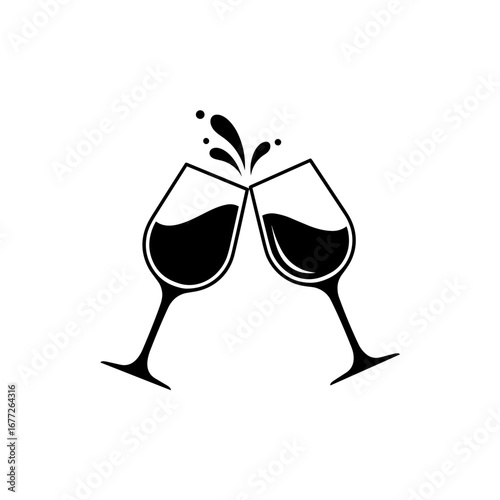 Silhouette of clinking glasses with splashes for celebrating on a transparent background