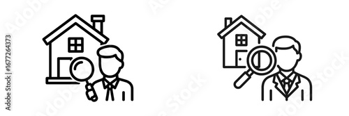 Real Estate Agent Inspecting House with Magnifying Glass