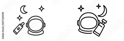 Astronaut helmet with moon and stars icon