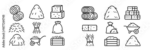 Collection of agricultural hay and straw icons