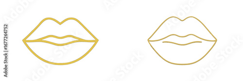 Two golden lips outlines on a black background