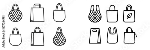 Collection of reusable shopping bag icons