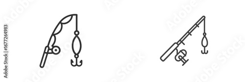 Fishing Rods with Lures and Hooks Icons
