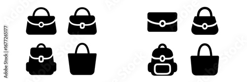 Collection of stylized bags and backpacks icons