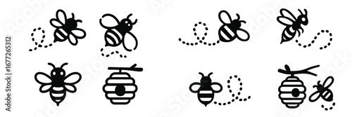 Cute bee and beehive icons