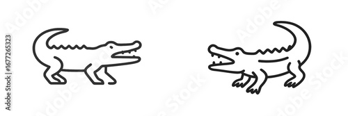 Two stylized alligators in outline form