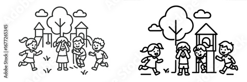 Children playing hide and seek in a park
