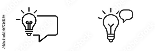 Light bulb with speech bubble icon set