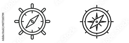 Two compass icons with outline style