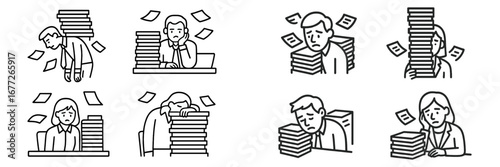 Overwhelmed office workers with stacks of paper
