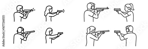 People practicing shooting with rifles and handguns