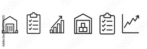 Warehouse and business growth icons