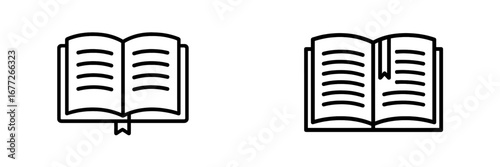 Open book icons with bookmark and page marker