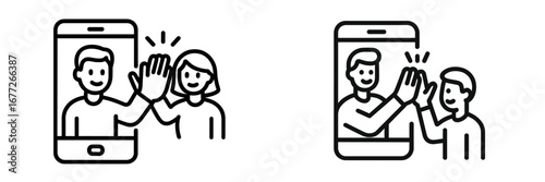 Two people giving high five through video call